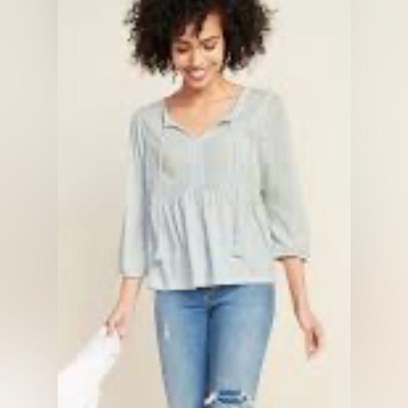 Old Navy Women’s Linen Top Shirt Loose Fit 3/4 Sleeves Mint Green Medium M - Picture 2 of 4